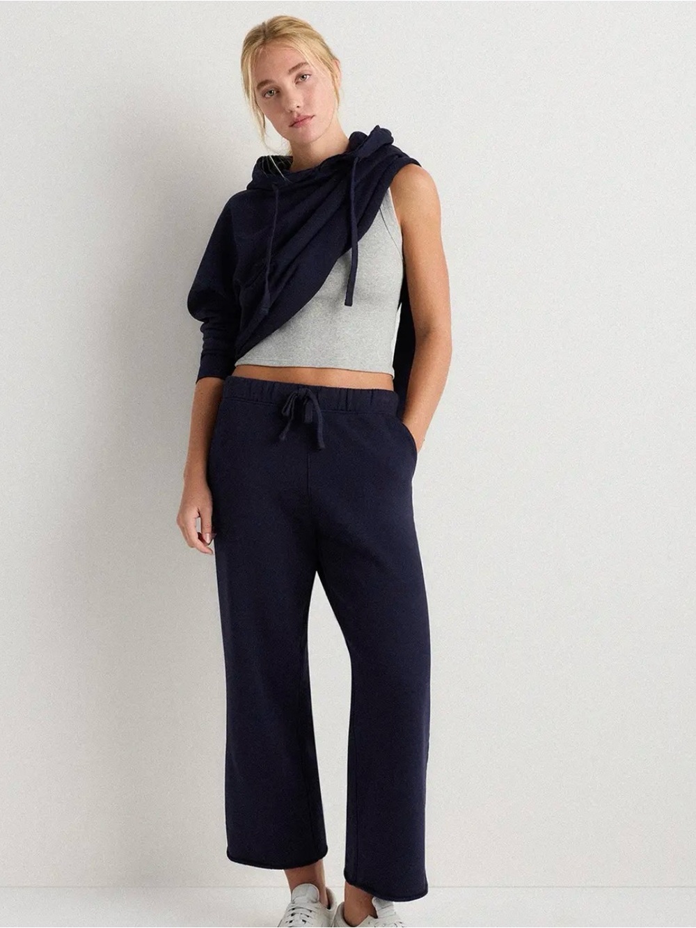 Quince French Terry Navy Wide-Leg Pants